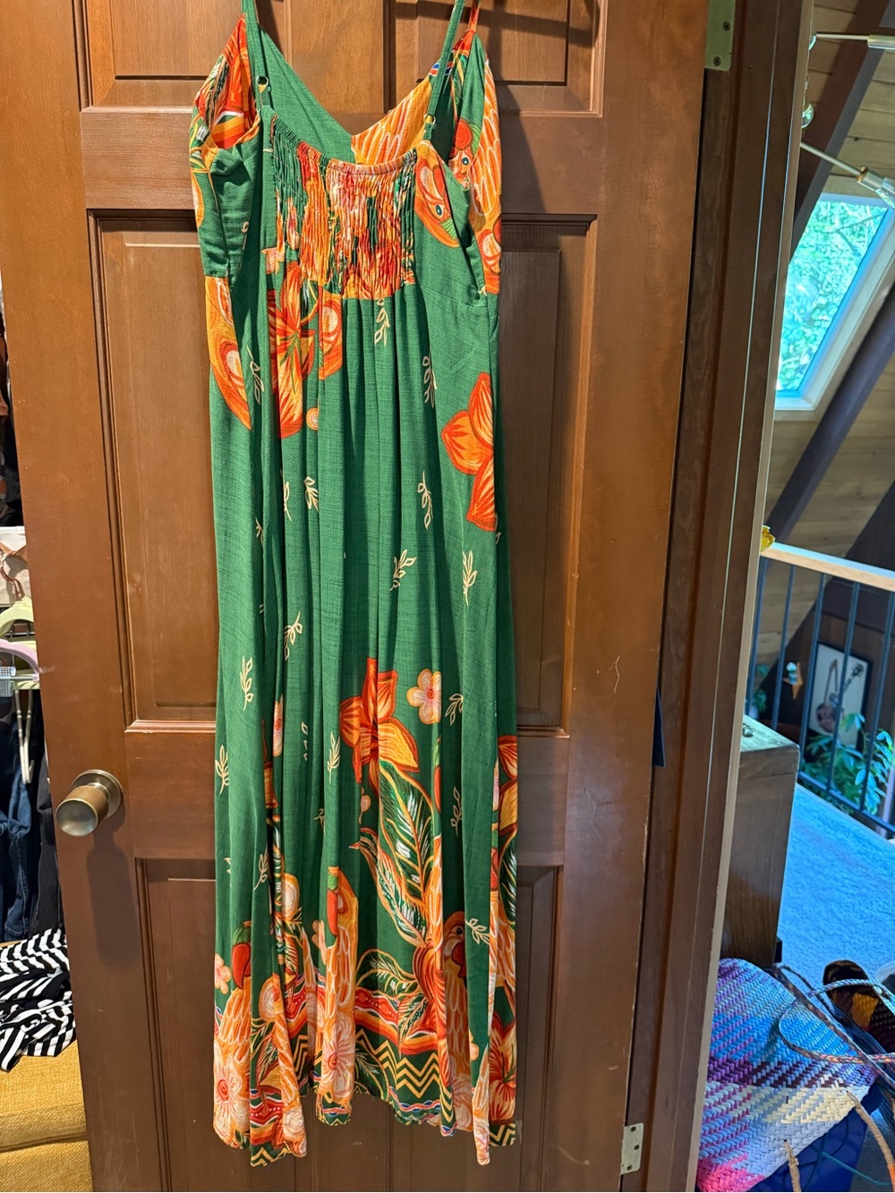 Green Floral Maxi Dress with Orange Accents - Picture 5 of 7